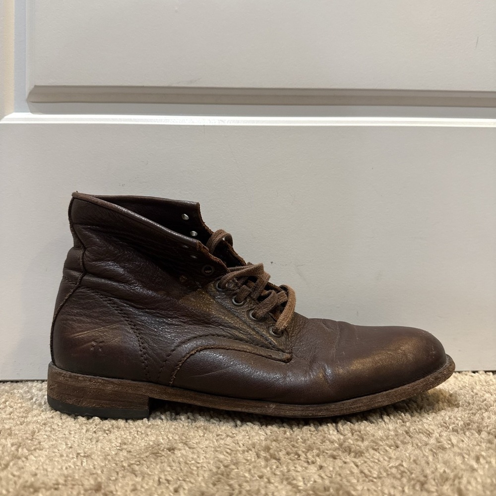 Frye Leather Boots Womens Size 9.5 Brown Ankle Lace Up Casual Booties Low Heel
